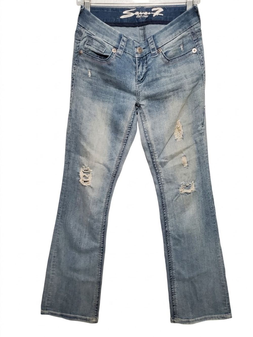 Seven 7 Bootcut Jeans Womens 27 Distressed Ripped Light Wash Stretch Denim Y2K